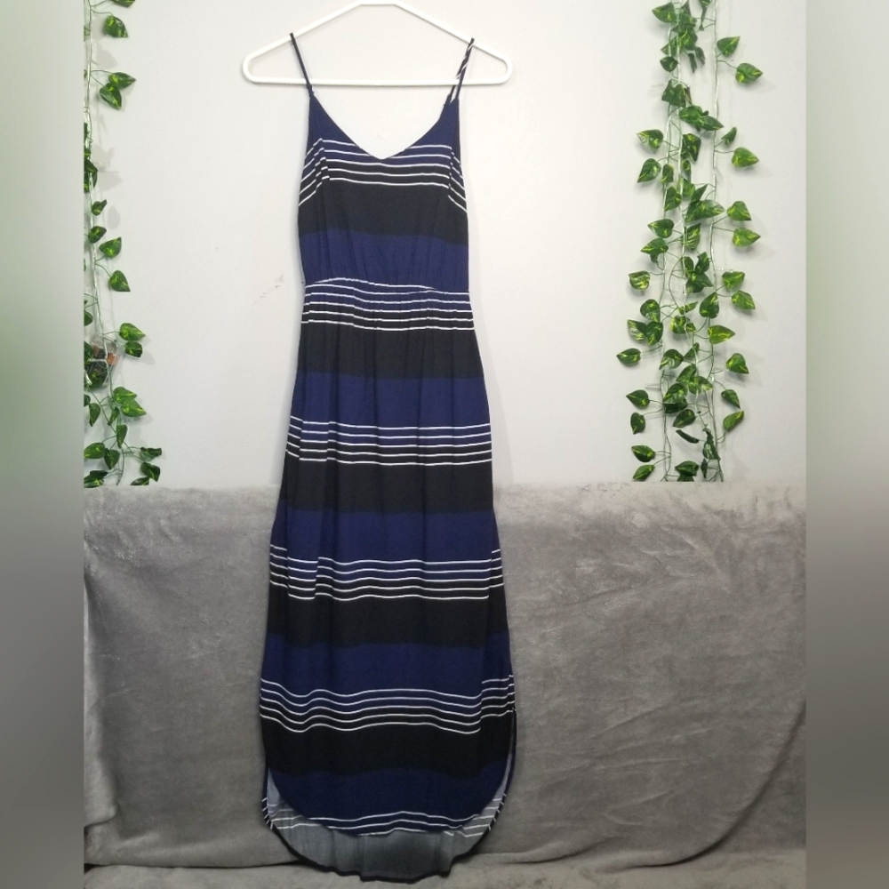 Old Navy Juniors Color Block XS Striped Black Blue Spaghetti Strap Maxi D…